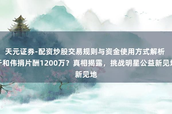 天元证券-配资炒股交易规则与资金使用方式解析 于和伟捐片酬1200万？真相揭露，挑战明星公益新见地