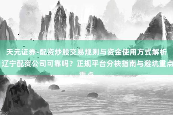 天元证券-配资炒股交易规则与资金使用方式解析 辽宁配资公司可靠吗？正规平台分袂指南与避坑重点