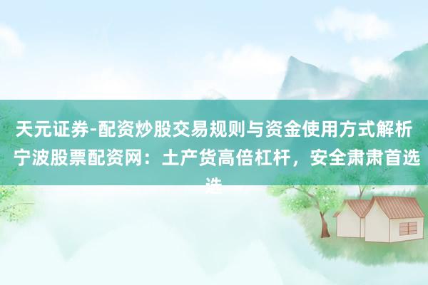 天元证券-配资炒股交易规则与资金使用方式解析 宁波股票配资网：土产货高倍杠杆，安全肃肃首选